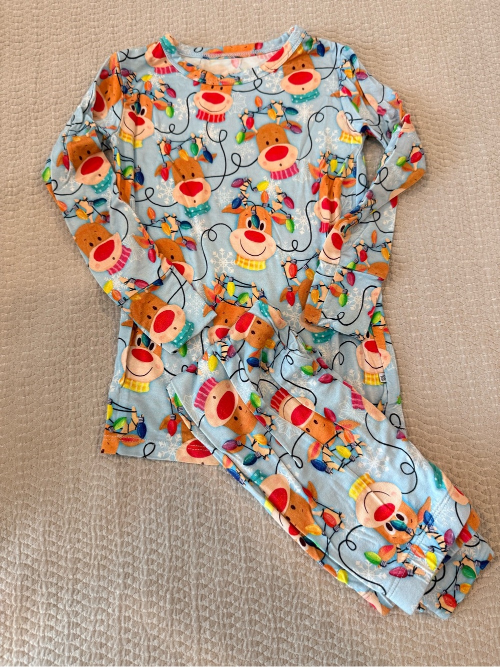 Light Blue Reindeer Holiday Kids Pajama Set